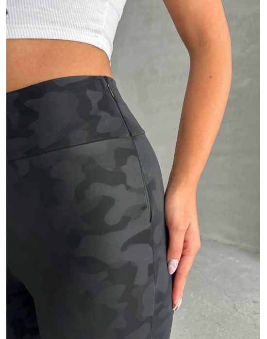 Gizli yan fermuarlı bulut desenli tayt siyah h248638