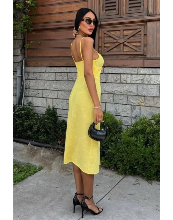 Göğsü Aksesuarlı Önü Yırtmaçlı Elbise 2899