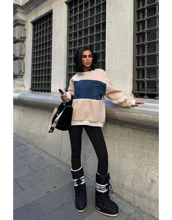 Göğsü Denim Garnili Sweatshirt 3402