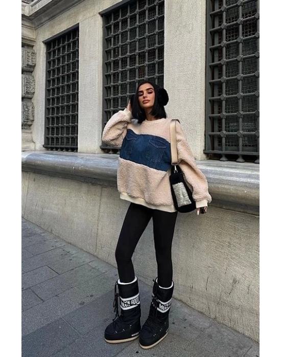 Göğsü Denim Garnili Sweatshirt 3402