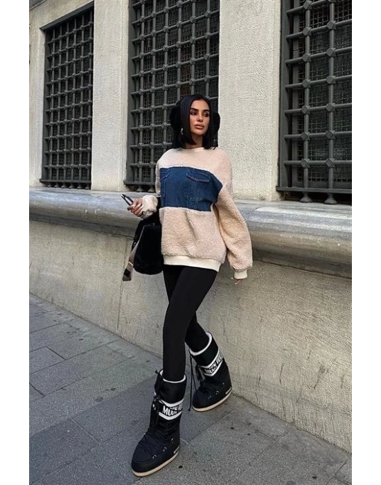 Göğsü Denim Garnili Sweatshirt 3402