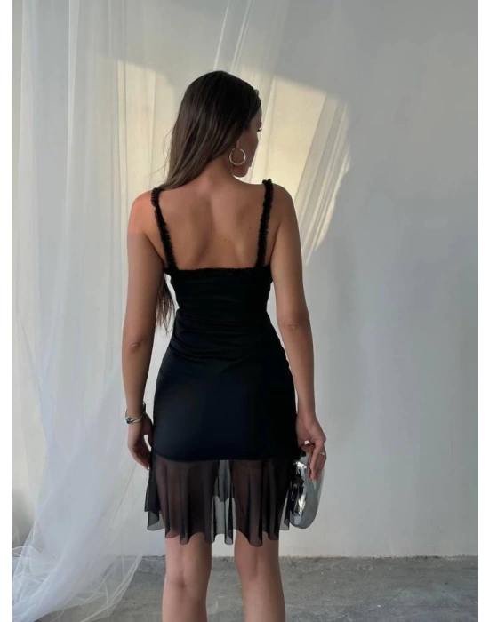 Gogus Burumcuk Lastik Li Eteği Tül Detay Elbise