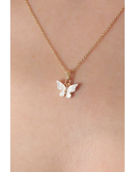 Gold Beyaz Renk Kelebek Figür Kadın Kolye