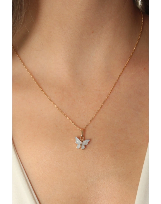Gold Mavi Renk Kelebek Figür Kadın Kolye