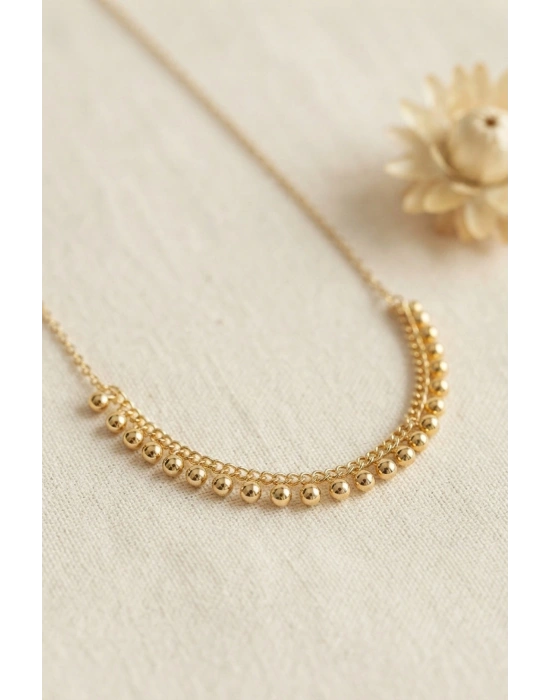 Gold Pirinç Topçuk Model Kadın Kolye