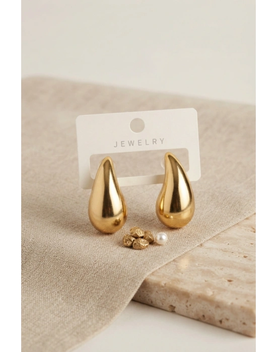 Gold Renk Damla Küpe 30 mm