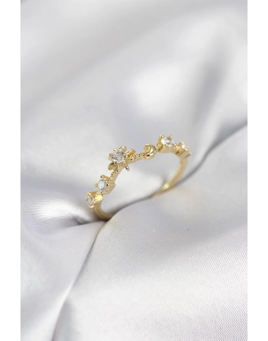 Gold Renk Gece Temalı Zirkon Taşlı Kadın Yüzük