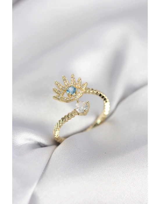 Gold Renk Göz Model Zirkon Taşlı Kadın Yüzük