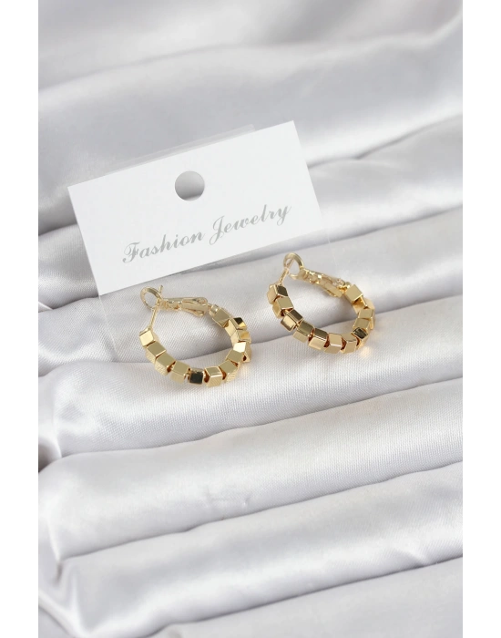 Gold Renk Kare Halka Model Kadın Küpe