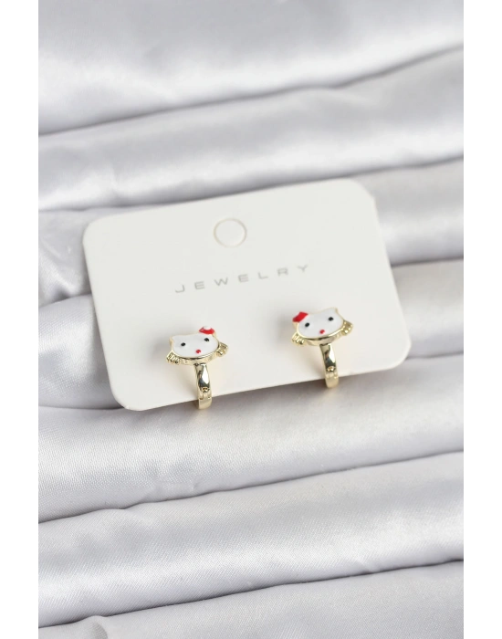 Gold Renk Kedi Model Mineli Çocuk Küpe