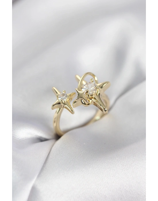Gold Renk Kutup Yıldızı Model Zirkon Taşlı Kadın Yüzük