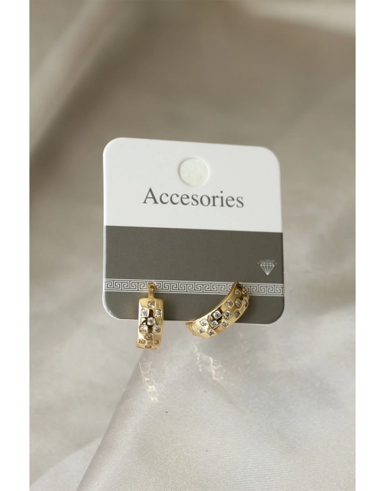 Gold Renk Metal Zirkon Taşlı Minimal Halka Küpe