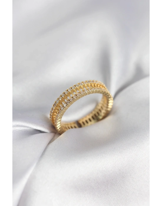 Gold Renk Minimal Zirkon Taşlı Kadın Yüzük