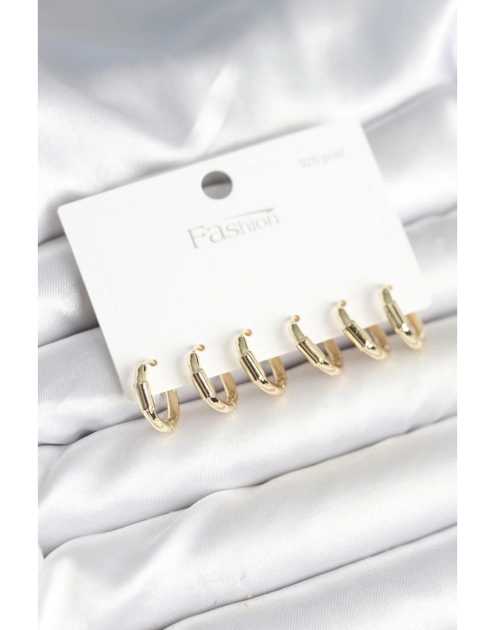 Gold Renk Pirinç Halka Model 925 Ayar Gümüş Çivili Kadın Küpe Seti