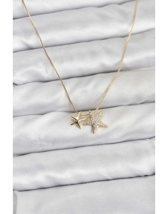 Gold Renk Pirinç Minimal Yıldız Model Kadın Kolye