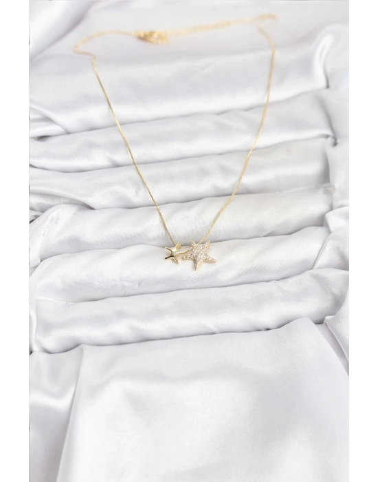 Gold Renk Pirinç Minimal Yıldız Model Kadın Kolye
