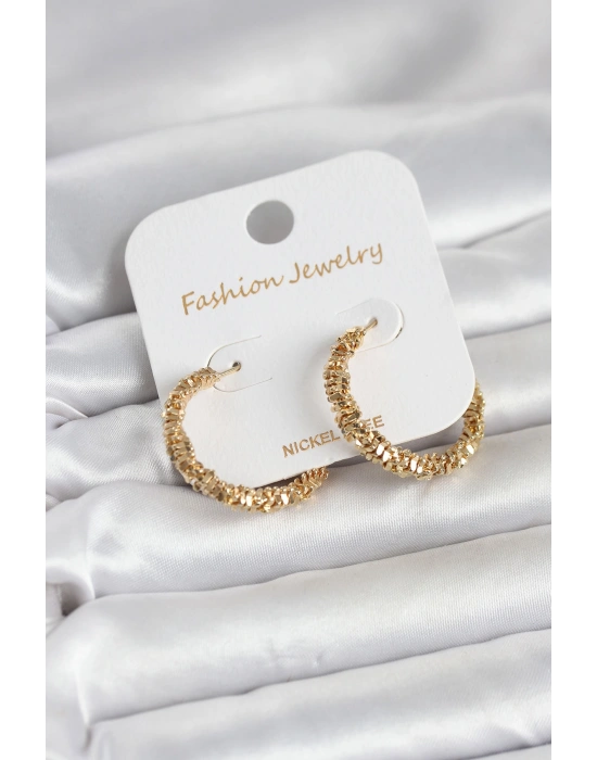 Gold Renk Pirinç Tırtık Model Kadın Küpe
