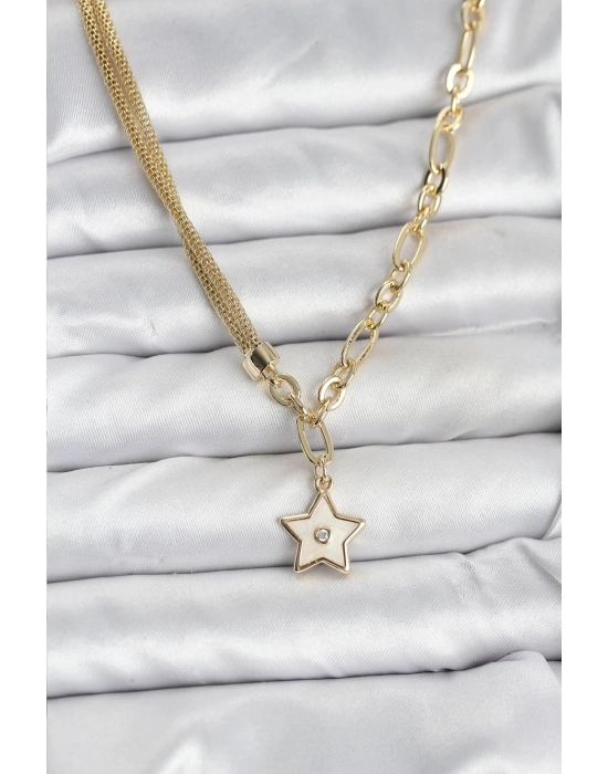 Gold Renk Pirinç Yıldız Model Kadın Kolye