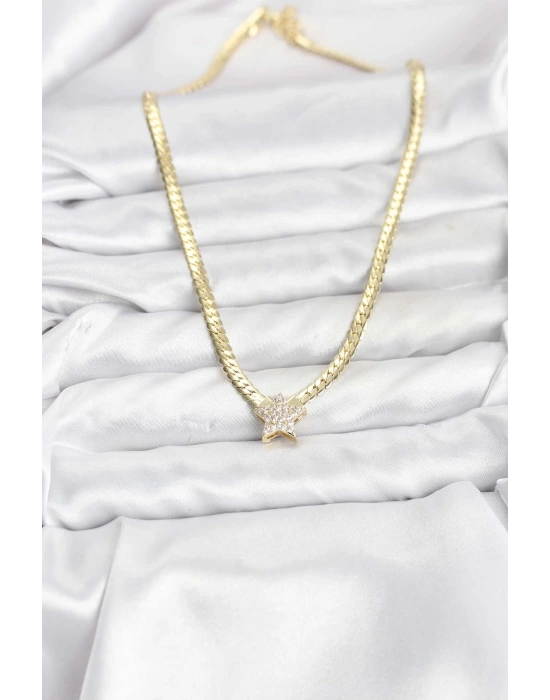 Gold Renk Pirinç Yıldız Zirkon Taşlı Kadın Kolye