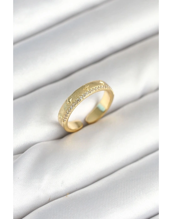 Gold Renk Şerit Zirkon Taşlı Kadın Yüzük