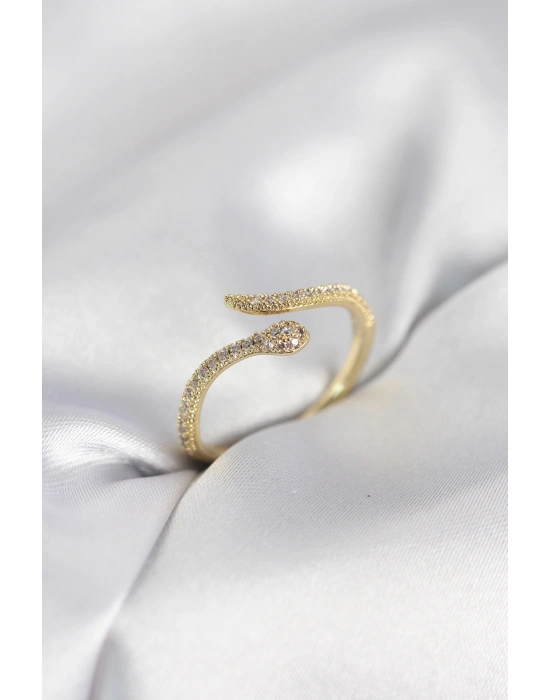 Gold Renk Yılan Model Zirkon Taşlı Kadın Yüzük