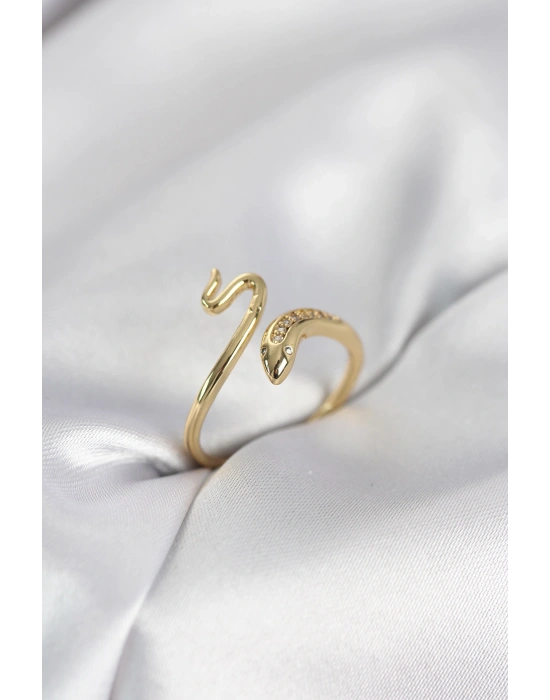 Gold Renk Yılan Model Zirkon Taşlı Kadın Yüzük