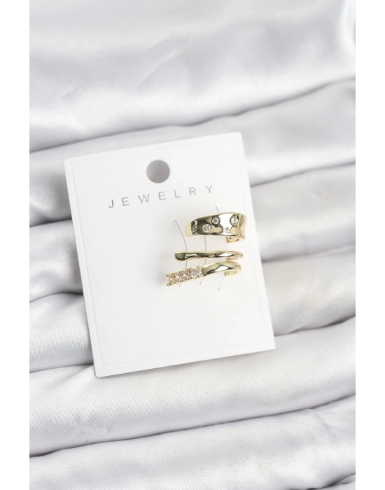 Gold Renk Zirkon Taşlı Pirinç Kıkırdak Küpe