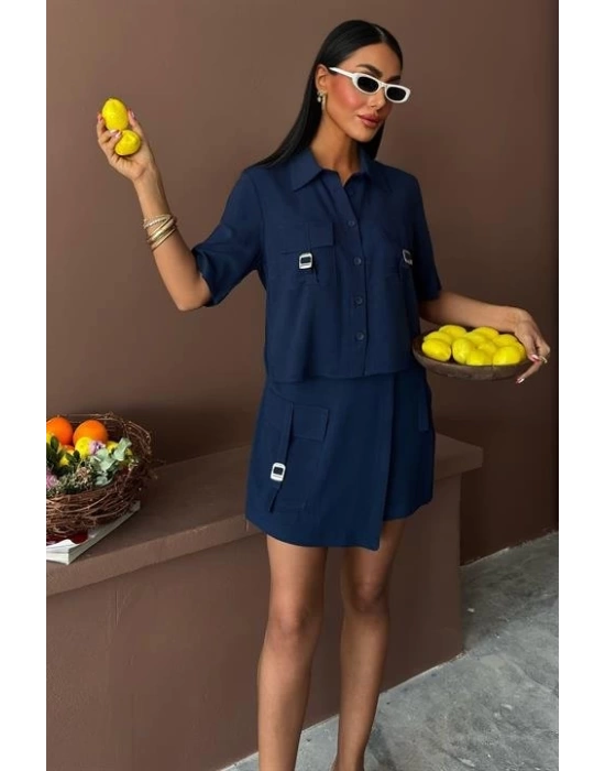 Gömlek Şort Etek Viscon Keten Takım 10162