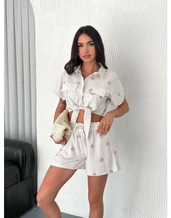 Gömlek şort keten takım s1052-1056