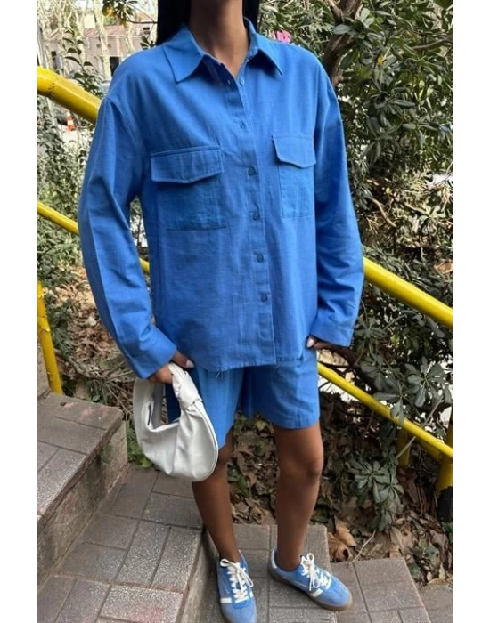 Gömlek Ve Şort Flamlı Keten Takım 10130