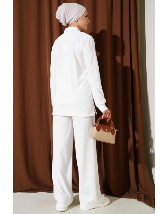 Gömlek Yaka Fitilli Salaş İkili Takım beyaz T4300