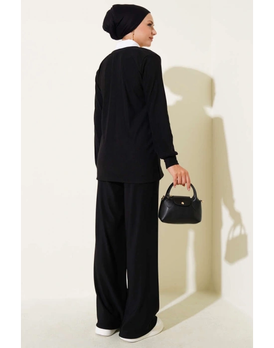 Gömlek Yaka Fitilli Salaş İkili Takım siyah T4300