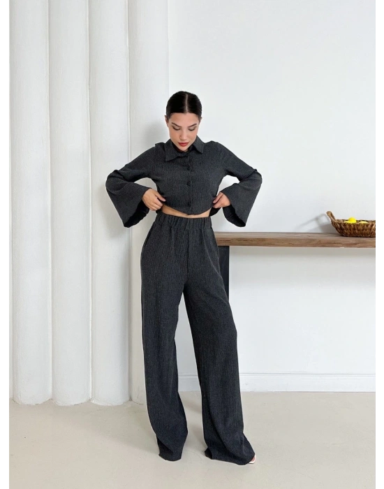 Gömlek yaka kaplama düğmeli takım antrasit st265866