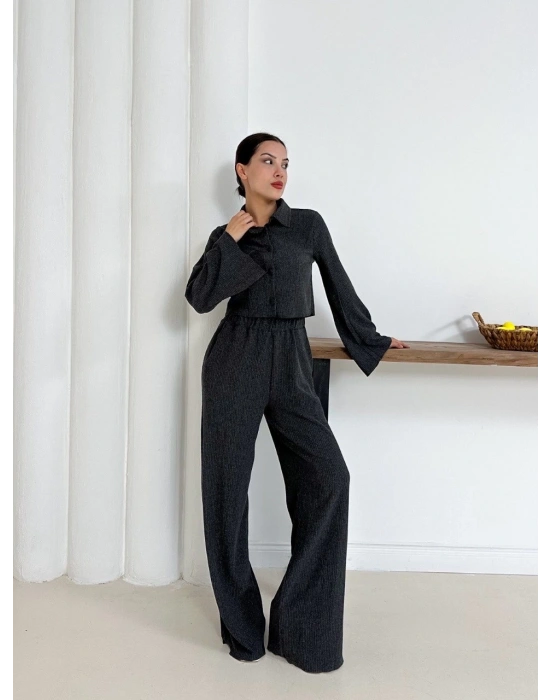 Gömlek yaka kaplama düğmeli takım antrasit st265866