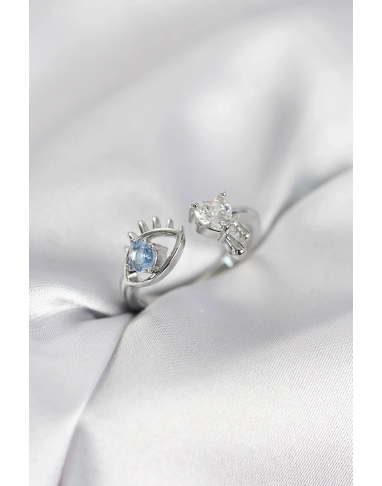 Gözyaşı Model Gümüş Renk Zirkon Taşlı Kadın Yüzük