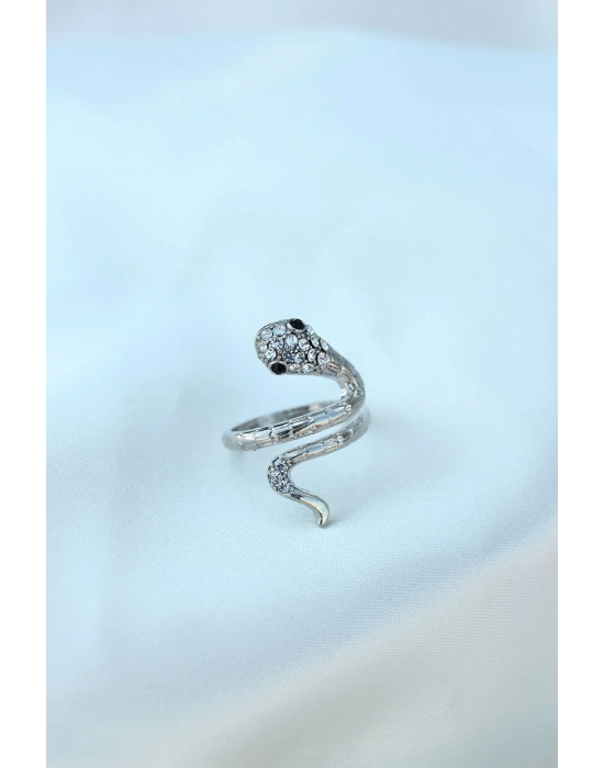 Gümüş Metal Ayarlamalı Taşlı Yılan Model Yüzük