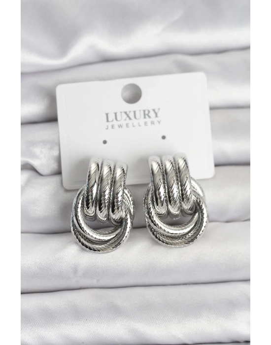 Gümüş Renk Halka Modelli Pirinç Kadın Küpe