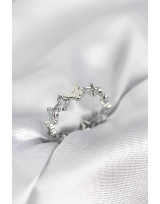 Gümüş Renk Kelebek Model Pirinç Kadın Yüzük