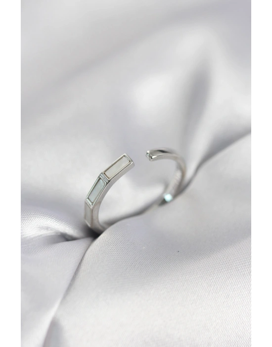 Gümüş Renk Sedefli Çubuk Model Kadın Yüzük