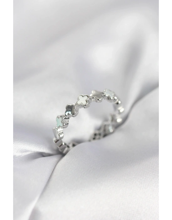 Gümüş Renk Sedefli Yonca Model Kadın Yüzük