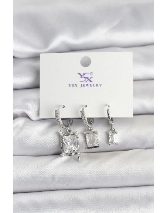 Gümüş Renk Zirkon Taşlı Kadın Küpe