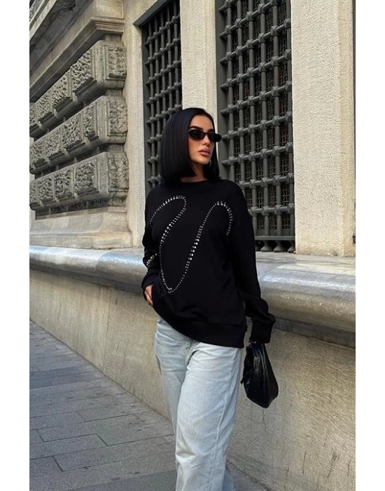 Gümüş Taşlı Sweatshirt 8052