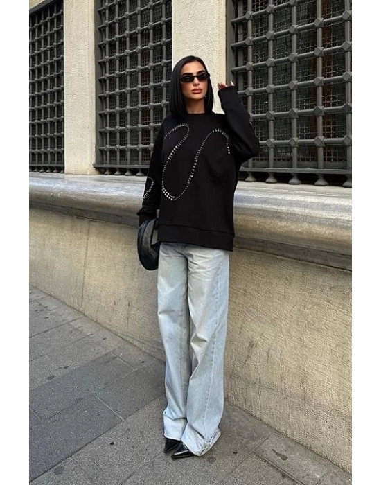 Gümüş Taşlı Sweatshirt 8052