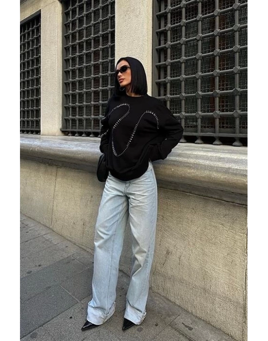 Gümüş Taşlı Sweatshirt 8052