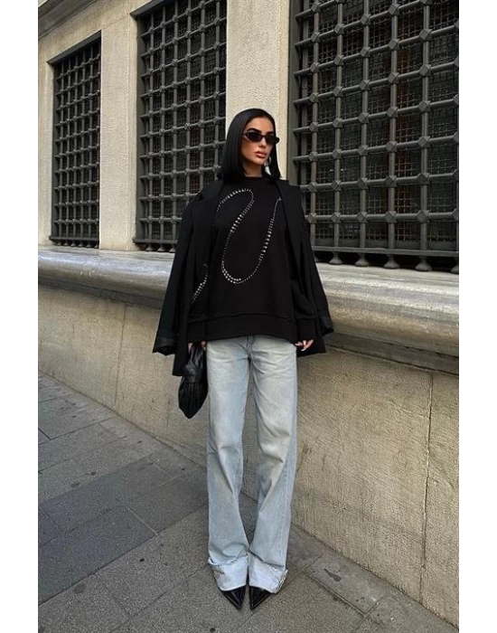 Gümüş Taşlı Sweatshirt 8052