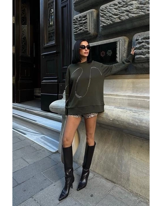 Gümüş Taşlı Sweatshirt 8052