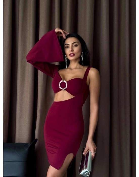 Halka Detaylı Tek Kol Mini Elbise