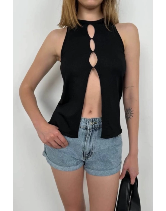 Halter Yaka Göğüs Detay Bluz