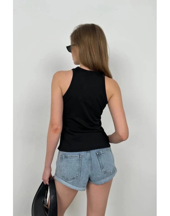 Halter Yaka Göğüs Detay Bluz