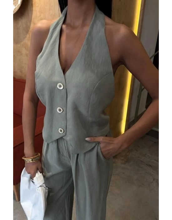 Halter Yaka Yelekli Modal Takım 10144